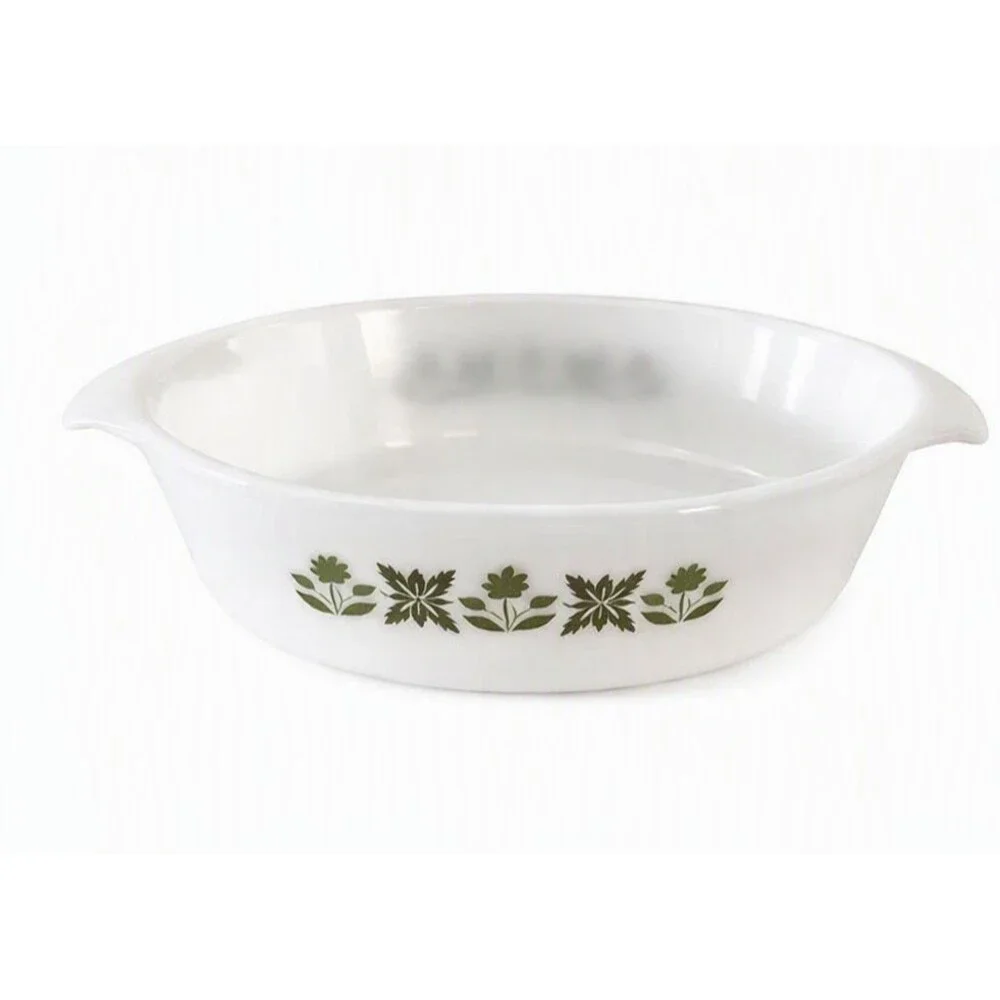 Anchor Hocking Fire King White Green Meadow Fire King Oval Baking Dish 1 .5 QT.